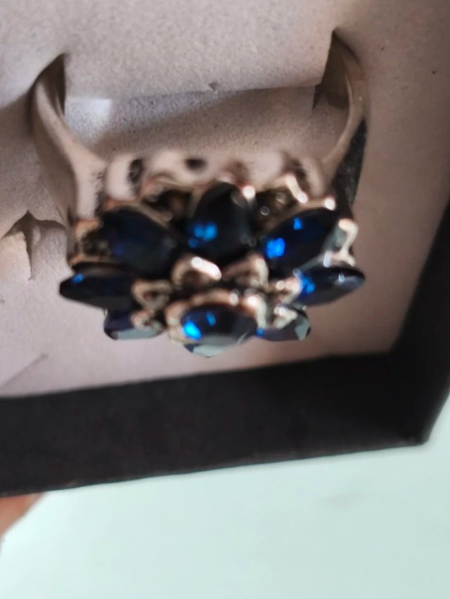 Anillo flor azul y plateado