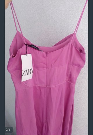 Vestido Zara Satén Rosa Corsé Midi