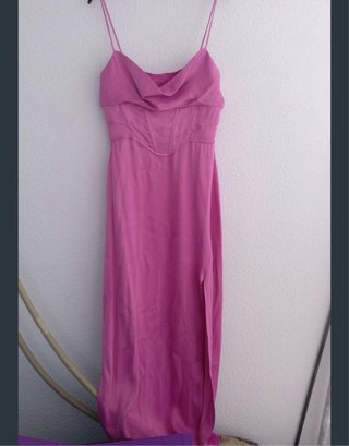 Vestido Zara Satén Rosa Corsé Midi