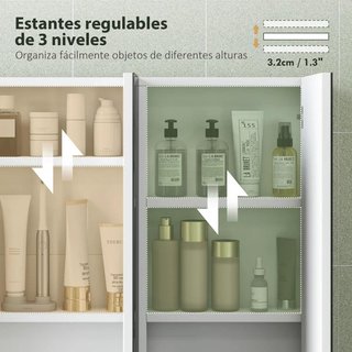 Armario Pared Baño con Espejo 3 Puertas Blanco