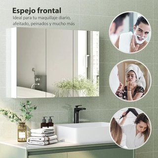Armario Pared Baño con Espejo 3 Puertas Blanco