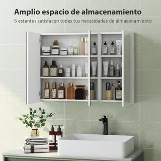Armario Pared Baño con Espejo 3 Puertas Blanco