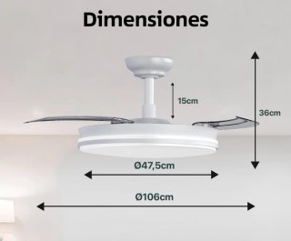 Ventilador Techo LED Aspas Retráctiles