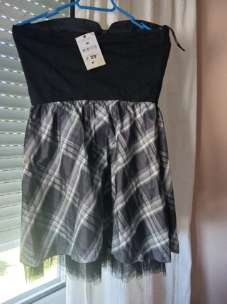 Vestido fiesta negro y gris talla M