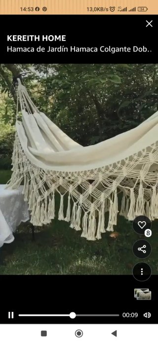 Hamaca colgante de tela con flecos