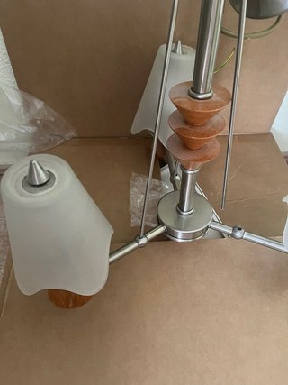 Lámpara de techo metal, madera y cristal