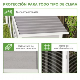 Gallinero madera y metal gris/blanco