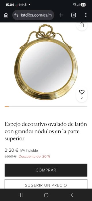 Espejo antiguo dorado con marco de cuerda