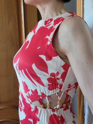 Vestido Salsa Estampado Rojo Hueso