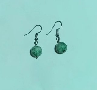 Pendientes bola jaspeada verde de piedra natural
