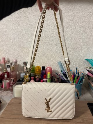 Bolso de hombro Saint Laurent blanco y dorado