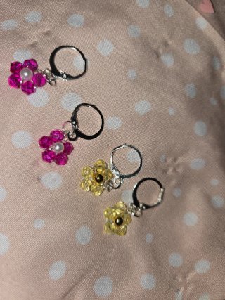 2 pares pendientes aro flor