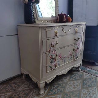 Cómoda Vintage Beige • Mueble Tocador + Espejo