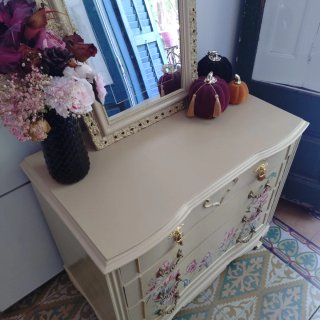 Cómoda Vintage Beige • Mueble Tocador + Espejo