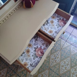Cómoda Vintage Beige • Mueble Tocador + Espejo