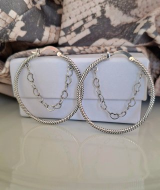 Pendientes Plata Aro 4cm Corazones
