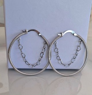 Pendientes Plata Aro 4cm Corazones