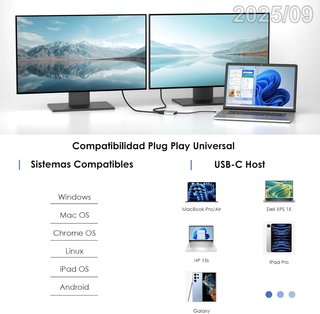 WAVLINK Adaptador HDMI USB-C a Dual HDMI 100W PD