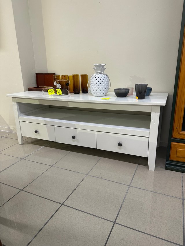 Mueble TV Ikea Blanco Madera Cristal