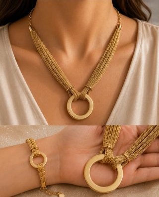 Conjunto Colar e Pulseira Dourado