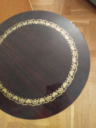 Mesita redonda madera y cristal