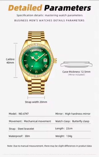 Reloj OLEVS Automático Hombre Esfera Verde