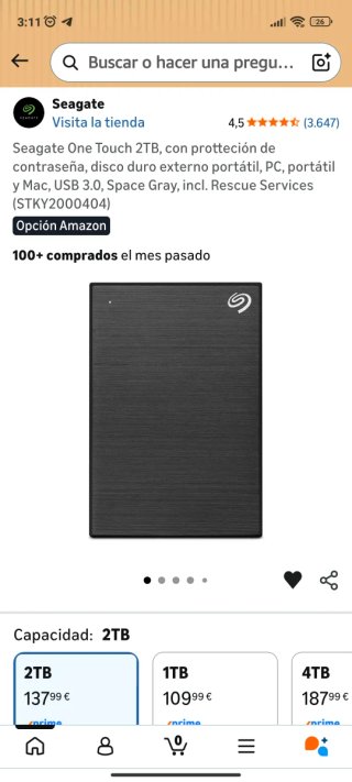 Disco Duro Externo Seagate One Touch 2TB
