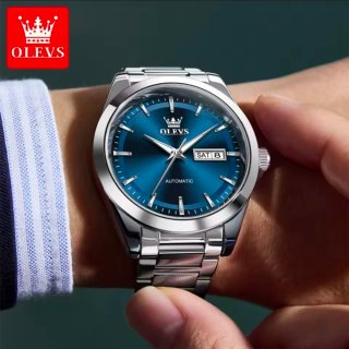 Reloj Olevs Automático Hombre Azul Plateado