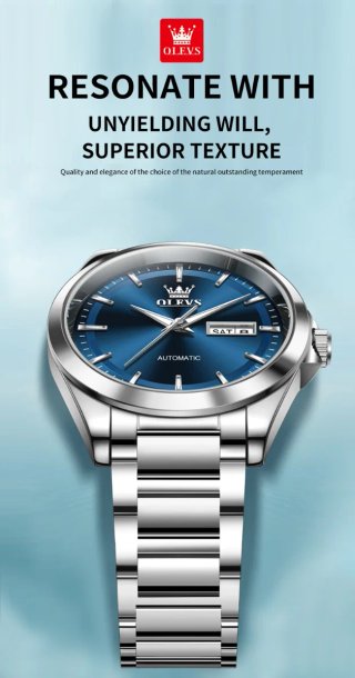 Reloj Olevs Automático Hombre Azul Plateado