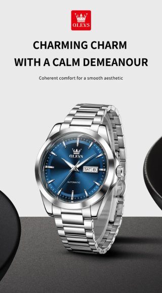 Reloj Olevs Automático Hombre Azul Plateado