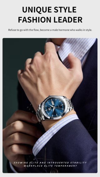 Reloj Olevs Automático Hombre Azul Plateado