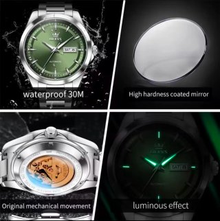 Reloj Olevs Automático Hombre Verde Plata