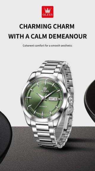 Reloj Olevs Automático Hombre Verde Plata