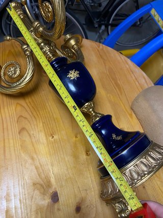 Candelabro 3 fiamme ottone-porcellana