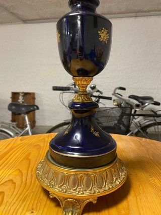 Candelabro 3 fiamme ottone-porcellana