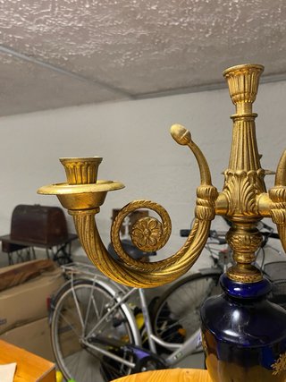 Candelabro 3 fiamme ottone-porcellana