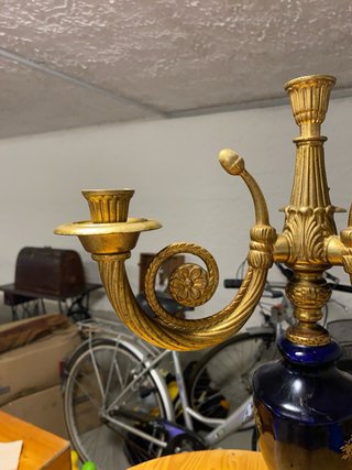 Candelabro 3 fiamme ottone-porcellana