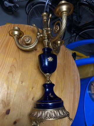 Candelabro 3 fiamme ottone-porcellana