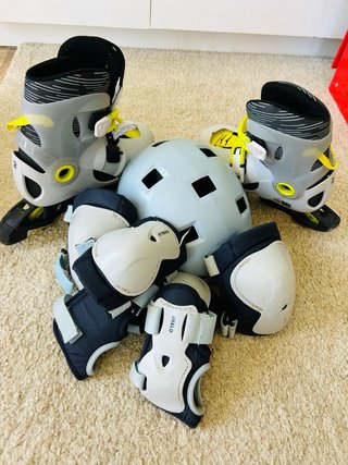 Conjunto Patines Oxelo+Casco y Protecciones T34-36