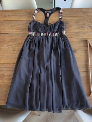 Vestido fiesta corto Lipsy pedrería gris multicolo