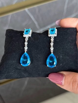 Orecchini Zirconi Blu Placcati Argento