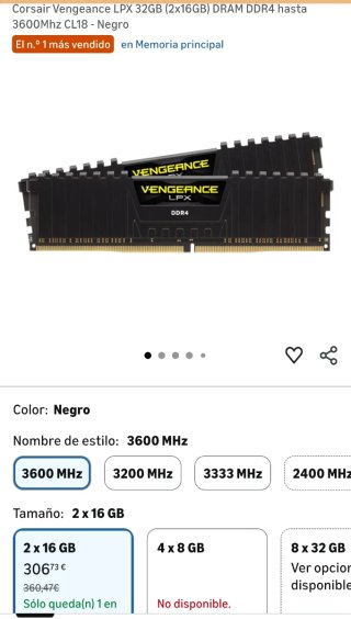 Memoria RAM Corsair Vengeance LPX DDR4 32GB (2x16G