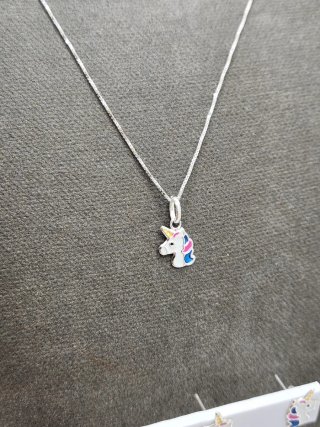 Conjunto Plata Ley Unicornio Collar Pendientes