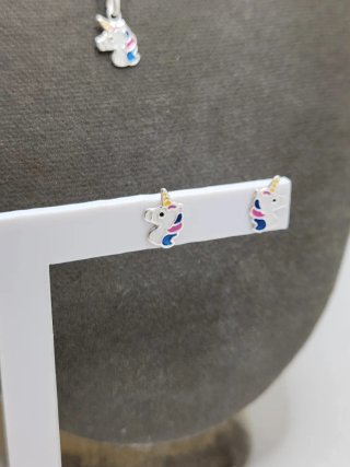 Conjunto Plata Ley Unicornio Collar Pendientes