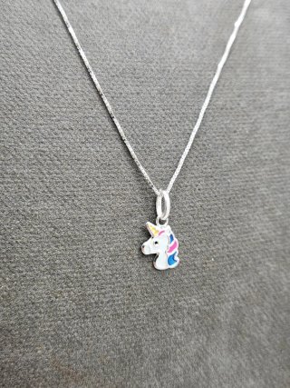 Conjunto Plata Ley Unicornio Collar Pendientes
