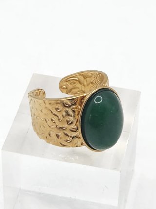 Anillo Oro Quirúrgico Ajustable Piedra Verde