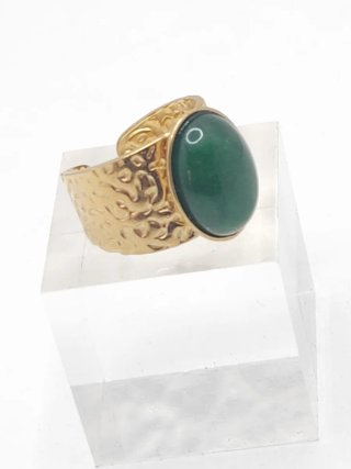 Anillo Oro Quirúrgico Ajustable Piedra Verde