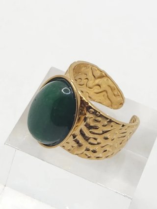 Anillo Oro Quirúrgico Ajustable Piedra Verde
