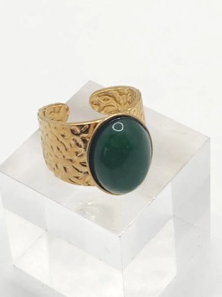Anillo Oro Quirúrgico Ajustable Piedra Verde