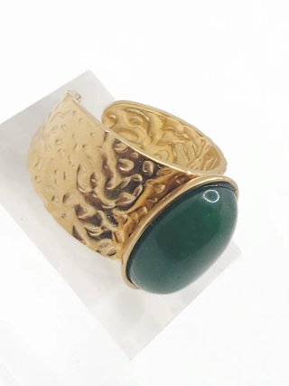 Anillo Oro Quirúrgico Ajustable Piedra Verde